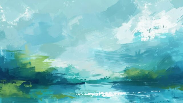 Abstract pastel green soothing blue evolving painting.
