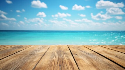 Fototapeta premium Wooden Deck Overlooking a Tranquil Ocean Scene