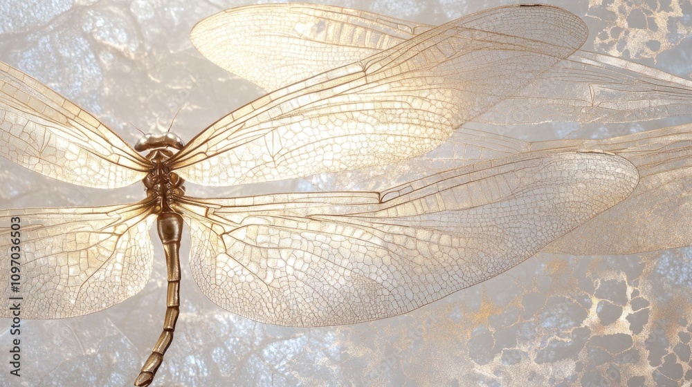 Poster A close-up of a translucent dragonfly showcasing intricate wing structures.