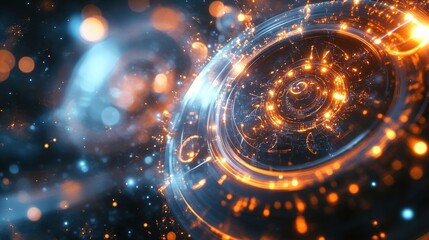 Futuristic digital interface with glowing elements.