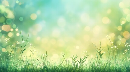 Obraz premium Green Grass Field With Delicate White Flowers And Soft Light