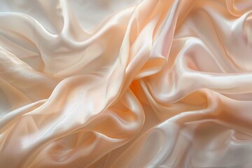 Obraz premium A close-up of soft, flowing peach silk fabric draped over a surface A close-up of soft, flowing silk fabric