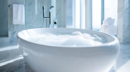 Bubbly Bath Water In A Modern Oval Tub