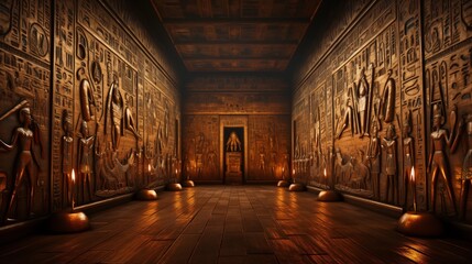 Fototapeta premium Ancient hieroglyphic patterns adorn Egyptian walls, showcasing the culture and art of a historic civilization.