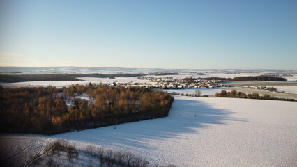 Aerial View of a Winter Wonderland in the Czech Countryside
