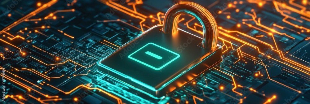 Aufkleber a digital padlock on a circuit board, symbolizing cybersecurity and data protection.