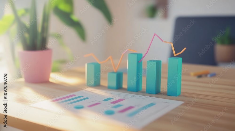 Leinwandbilder a colorful bar graph on a desk, illustrating data trends and analysis.