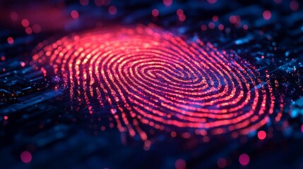 A vibrant fingerprint design illuminated with neon colors, symbolizing security, identity, and technology in a digital world.