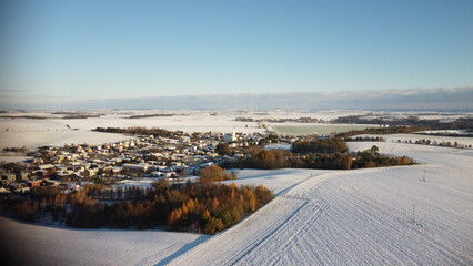 Aerial View of a Winter Wonderland in the Czech Countryside