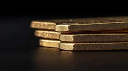 Gold bars stacked closely together reflecting light