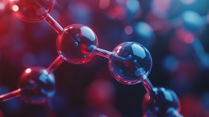 Abstract red and blue molecule representation symbolizing chemical discovery