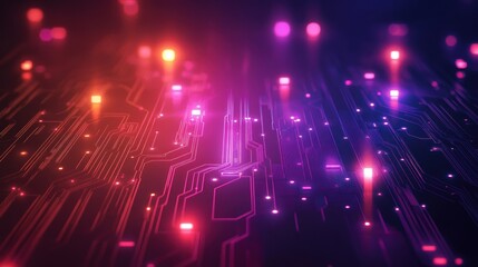 Abstract Circuit Board: Neon Glow in Digital Realm