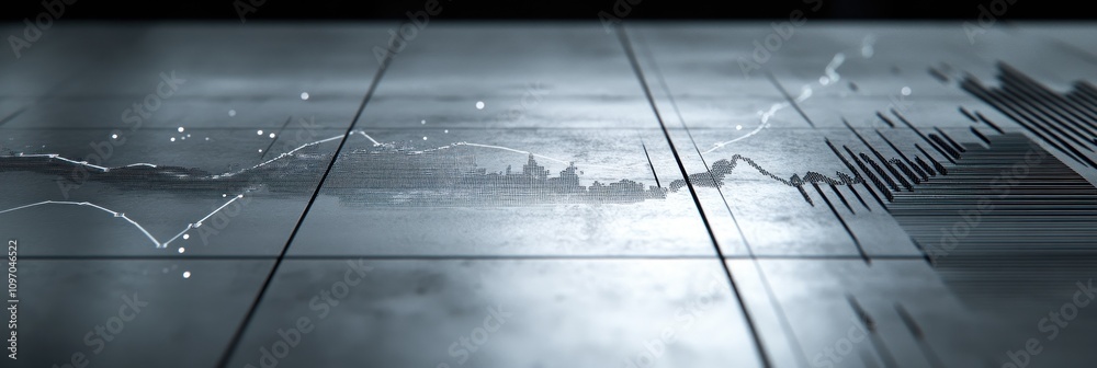 Aufkleber Abstract visualization of data trends and sound waves on a sleek surface.