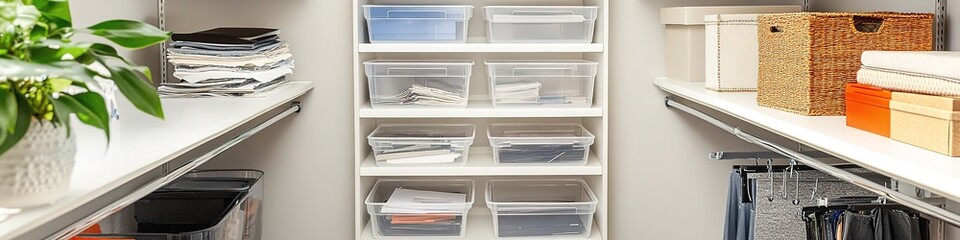 Organized closet space with shelves and drawers