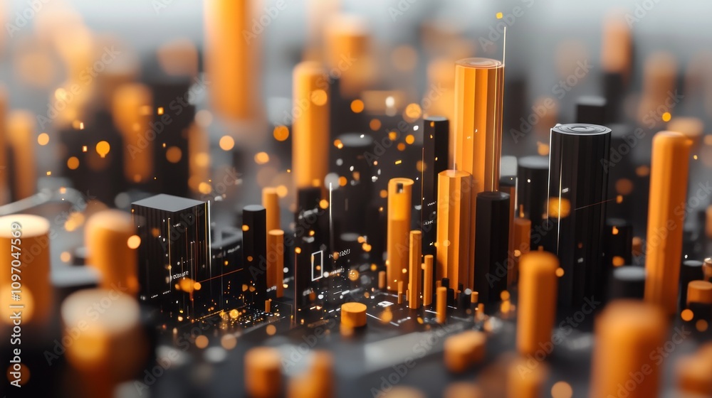 Aufkleber Abstract digital representation of data visualizations with orange and black elements.