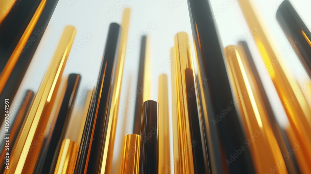 Aufkleber a dynamic arrangement of vertical golden and black cylindrical shapes creating a modern aesthetic.