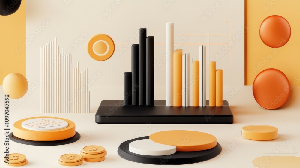 Aufkleber A modern, abstract representation of data visualization with geometric shapes and graphs.