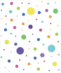 Bright and playful polka dot pattern featuring multicolored circles in varying sizes scattered on a white background. Perfect for creati Perfect for creative and cheerful designs. 