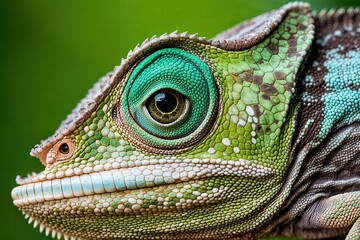 Fototapeta premium Closeup Detail of a Fern Green Chameleon Eye in Wildlife Photography