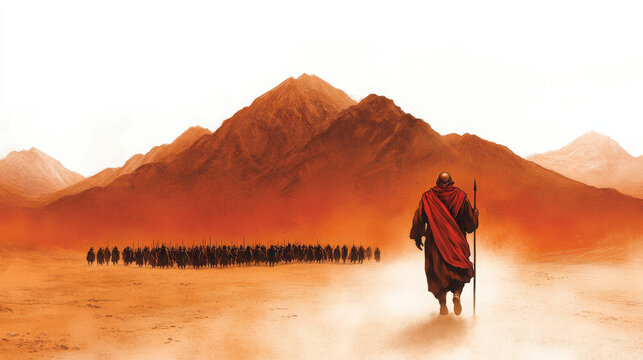 An illustration of Moses leads the Jews through the desert․