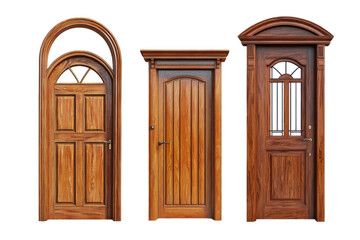 Fototapeta premium A set of different wooden front gates captured in evening light.
