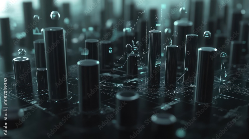 Aufkleber abstract representation of data visualization with cylindrical structures and bubbles.