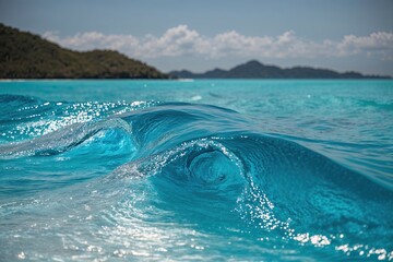 Fototapeta premium Azure Water Flowing with Fluid Dynamics and Shimmering Texture in a Serene Lagoon Setting