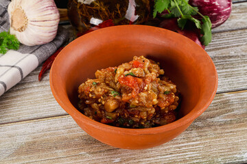 Grilled vegetables salad - Eggplant, tomato and pepper