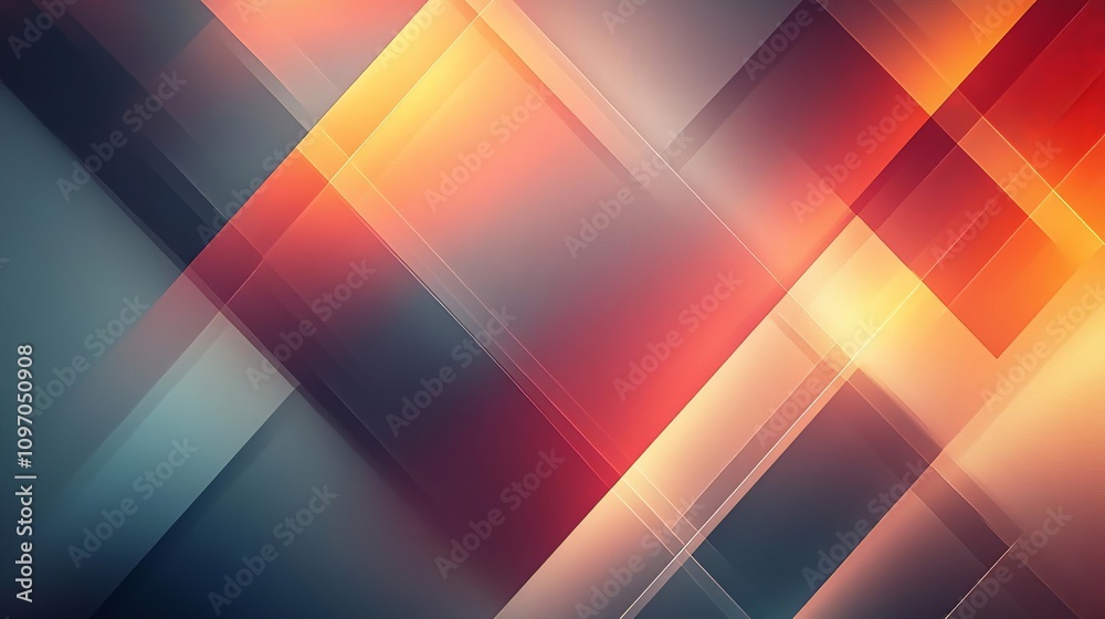 Poster an abstract composition featuring vibrant geometric shapes in a blend of colors, creating a dynamic 