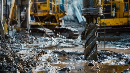 Fototapeta premium Realistic depiction of a horizontal drill rod in a bentonite filled trench during hdd operation