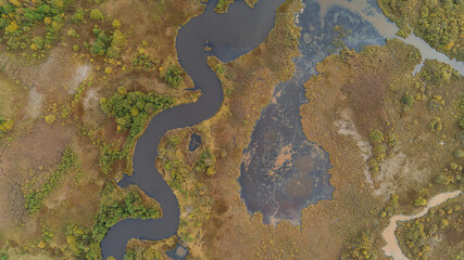 View of a river with a brownish color and a greenish color