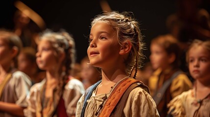 Fototapeta premium Young children gather on stage, proudly receiving medals for their achievements in a ceremony