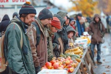 People seek food distribution help, showing the need for support in tough times