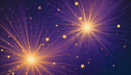 Un colorido fondo abstracto con estrellas brillantes y destellos en varios colores vibrantes, incluidos azul, morado, naranja y amarillo.
