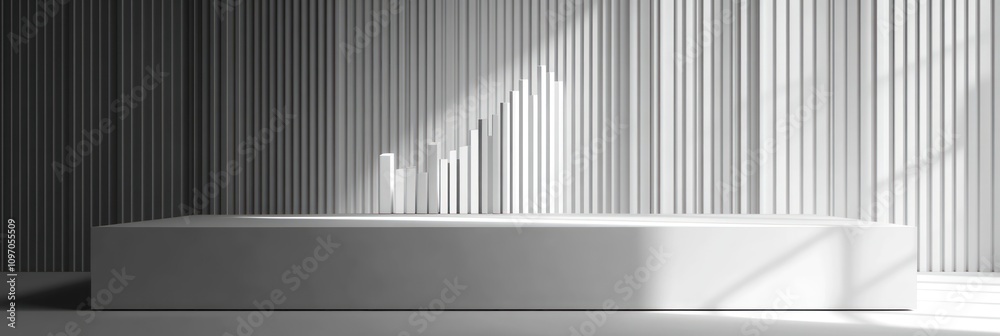 Aufkleber A minimalist white space with vertical lines and abstract shapes, emphasizing light and form.