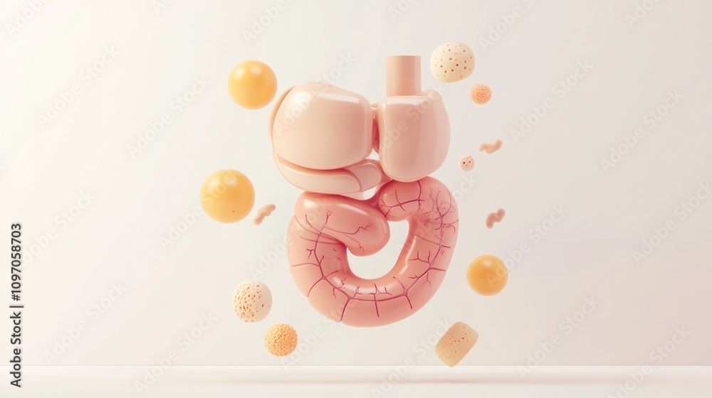 Aufkleber a stylized 3d representation of the human digestive system with abstract elements.
