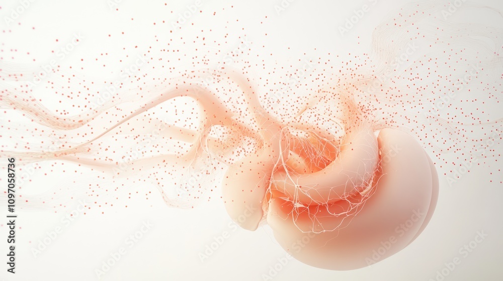 Poster Abstract representation of a jellyfish with flowing tendrils and particles.
