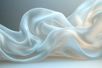 Fototapeta premium graceful white fabric cloth flowing and waving against a clean background, creating an abstract representation of softness and movement, evoking elegance and tranquility in a minimalist design