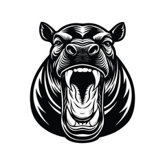 Hippopotamus Standing Vector - Powerful Wildlife Illustration with Open Mouth, Minimalist African Animal Art
