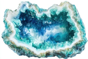 Resin geode decorative art in blue and green tones with white background