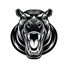 Hippopotamus Standing Vector - Powerful Wildlife Illustration with Open Mouth, Minimalist African Animal Art