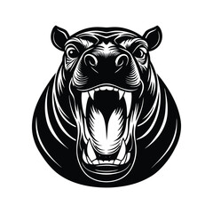 Hippopotamus Standing Vector - Powerful Wildlife Illustration with Open Mouth, Minimalist African Animal Art