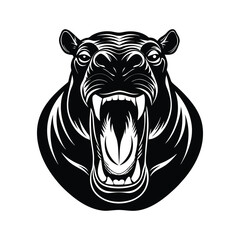 Hippopotamus Standing Vector - Powerful Wildlife Illustration with Open Mouth, Minimalist African Animal Art
