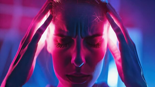 Migraine: The Aura and Visual Disturbances of Severe Headache - Visualize a scene where a person experiences visual disturbances and aura before a severe migraine headache 