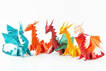 Intricate origami dragons display studio setting art showcase creative environment detailed concept