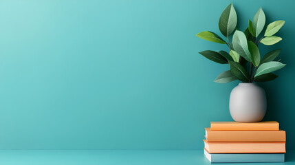 Minimalistic School or Office Workspace with Yellow Supplies on Cyan Background