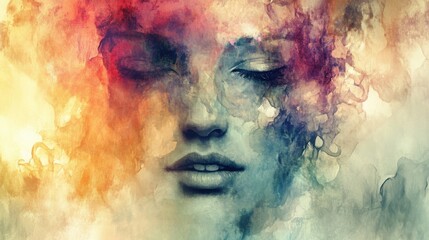 Abstract watercolor portrait of a woman