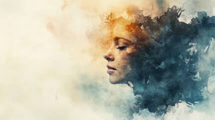 Abstract watercolor portrait of a woman