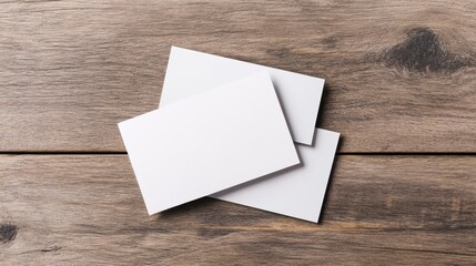 Preview designs with mockup templates. Blank Business Cards on Wooden Table