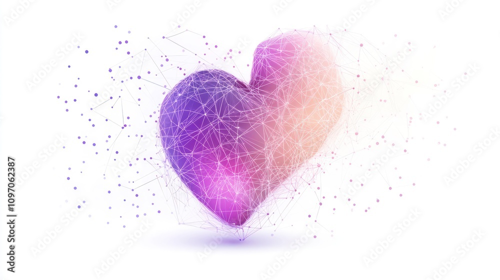 Poster A digital heart shape composed of connected lines and dots, symbolizing love and connection.
